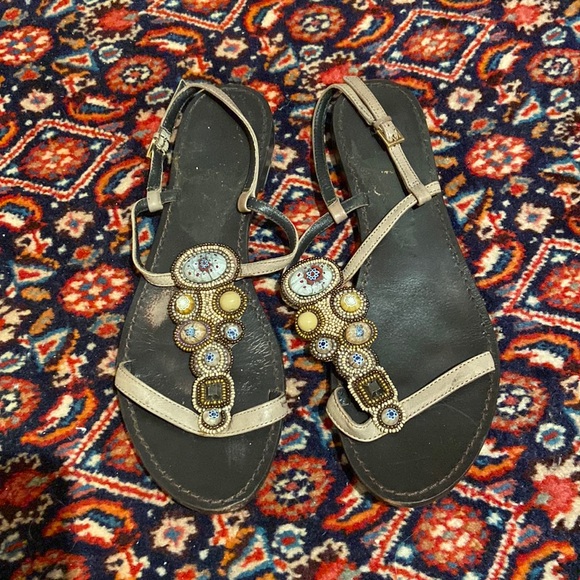 Strappy Beaded Murano Glass Style Sandals - Picture 1 of 7